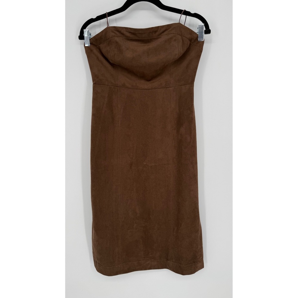 ANTHROPOLOGIE BROWN FAUX SUEDE STRAPPY BACK MIDI DRESS SIZE 2